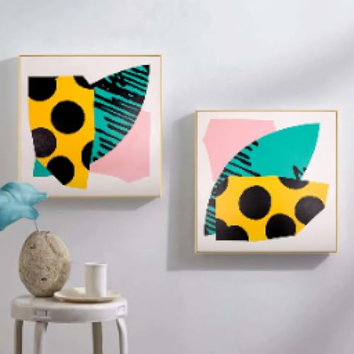 Impression sur toile géométrique 50x50cm, set de 2 affiches d'art abstrait à pois pour salon