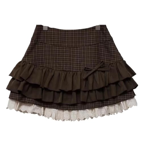 Women Kawaii Lace Patchwork Bow Cake Skirt Femme High Waist Preppy All Match A Line Skirts