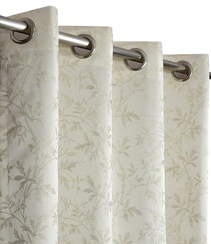 Image of FRESH FROM LOOM Heavy Jari Jacquard Premium Luxury Light Blocking 80% Room Darkening Curtain 8 Feet Long Door & Window | Semi Blackout Floral | Eyelet Ring | Anti-Shrink Parda(8feet, Cream, 1pc only)