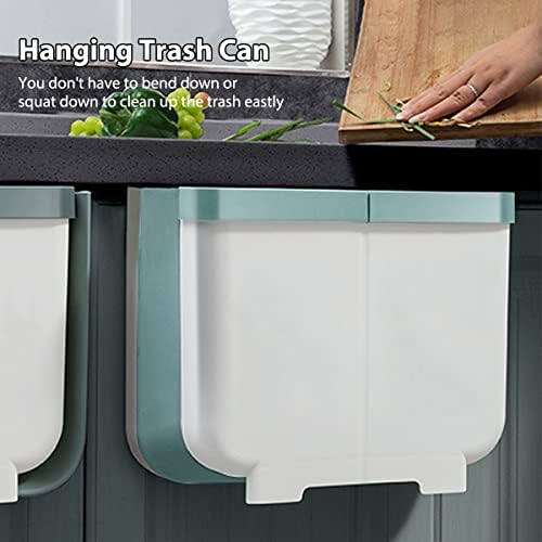Ruucy Hanging Trash Can, Foldable Waste Bins Hanging Kitchen Bin Hanging Garbage Can with 2 compartments, 13L Cupboard Door Bins for Kitchen Bathroom Office(Blue)