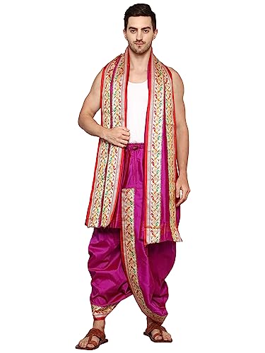 Image of Rameshwaram Fabrics Mens Ready to Wear Silk Dhoti with Angwastra Set - Pocket Dhothi