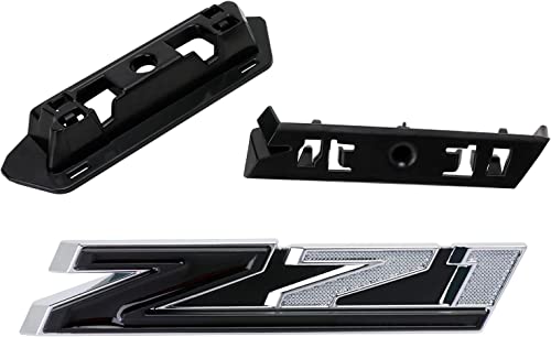 Image of 1 OEM Grille Z71 Front Emblem 3D Badge Compatible with 2019-2025 Silverado Tahoe Suburban RST 1500 HD 2500 HD 3500HD 84384428 (Chrome Black)