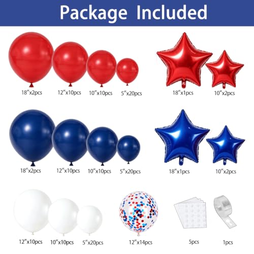 Image of Blocesa Red White and Blue Balloons Arch Kit Star /Confetti, Patriotic Decor