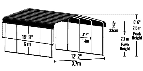Carport aus Stahl Neapel in Schwarz 602x370x260 cm
