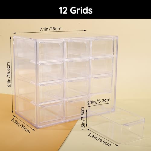 Image of Segbeauty 12 Grid Jewelry Organizer Drawer, 4-Tier Clear Stackable Storage Drawer, Nail Storage Organizer, Dustproof Storage Containers with Drawers, Small Clear Storage Drawers for Beads Earring Ring