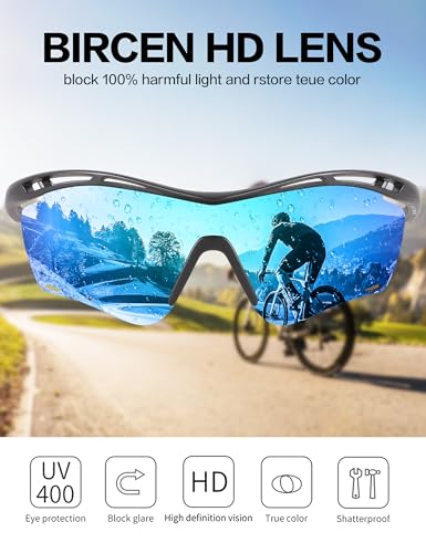 Image of BIRCEN Mens Polarized Sunglasses for Sports: TR90 Lightweight Sun Glasses Wrap Around Shades for Fishing Driving Cycling