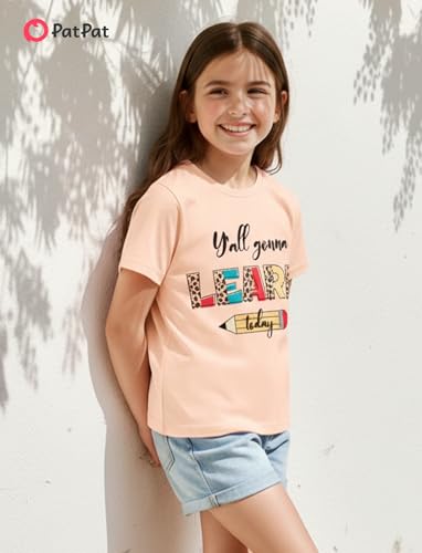 Image of PATPAT Girls Crewneck Short Sleeve Graphic Tees Animal Print Shirts Cute Summer Outfits 5-12 Years