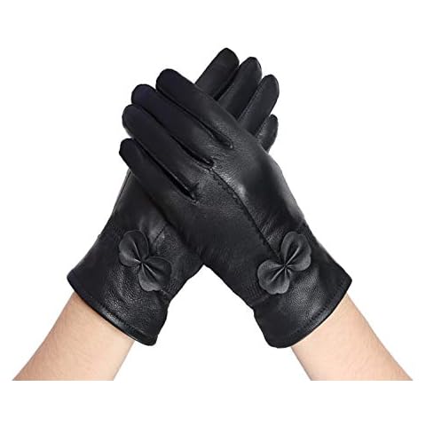 LifeWheel Women Warm Cashmere Lined Nappa Lambskin Leather Gloves for Windproof Brown Cover