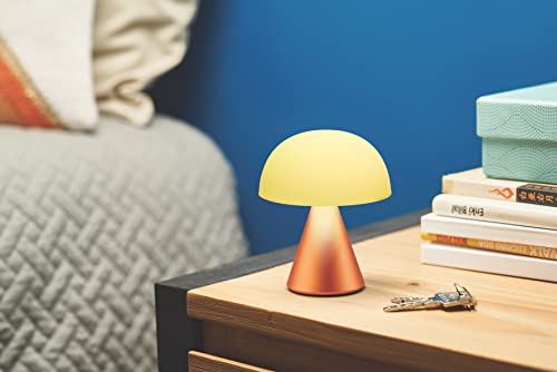 Image of Lexon Mina M Mushroom Lamp - Portable Bedside Light for Bedrooms, Kids & Nursery - 9 LED Color Rechargeable Table Lamp with 24h Light & Dimmer, Medium - Orange