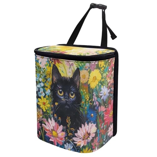 Image of Talayituse Cat Daisy Print Car Trash Can Accessories Organizer Garbage Bag Dustbin Container with Lid Waste Basket Storage Pocket Hanging Large Size Vehicle Trash Bin