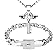 Flongo Pärchen Schloss Schlüssel Schmuckset: Silber Paare Armband Halskette Set Damen Kette mit Herz Flügel Anhänger Herren Cuban Lock Armkette Edelstahl Geschenk für Partner Weihnachten Valentinstag