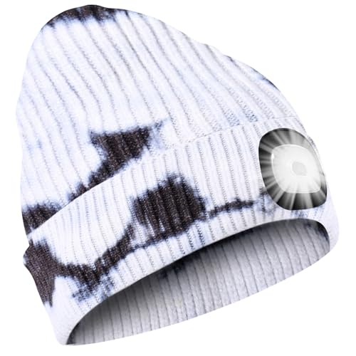 SPGOOD LED Mütze Type-C aufladbar, Geschenk für Winter(Tie-Dye Schwarz)