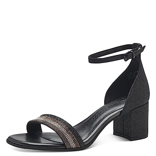 MARCO TOZZI Damen Sandalen mit Absatz mit Riemchen Glitzer, Schwarz (Black Glitter), 38