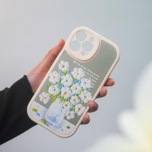 Image of Peeperly Back Cover Case for iPhone 15 Pro Scratch Resistant Anti-Slip TPU Shockproof Protective Durable Flower Painting Case for Girls & Women(Pista Green)