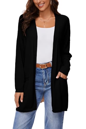Women's 100% Cotton Lightweight Open Front Cardigans with Pockets Oversized Knit Casual Sweaters Outwear