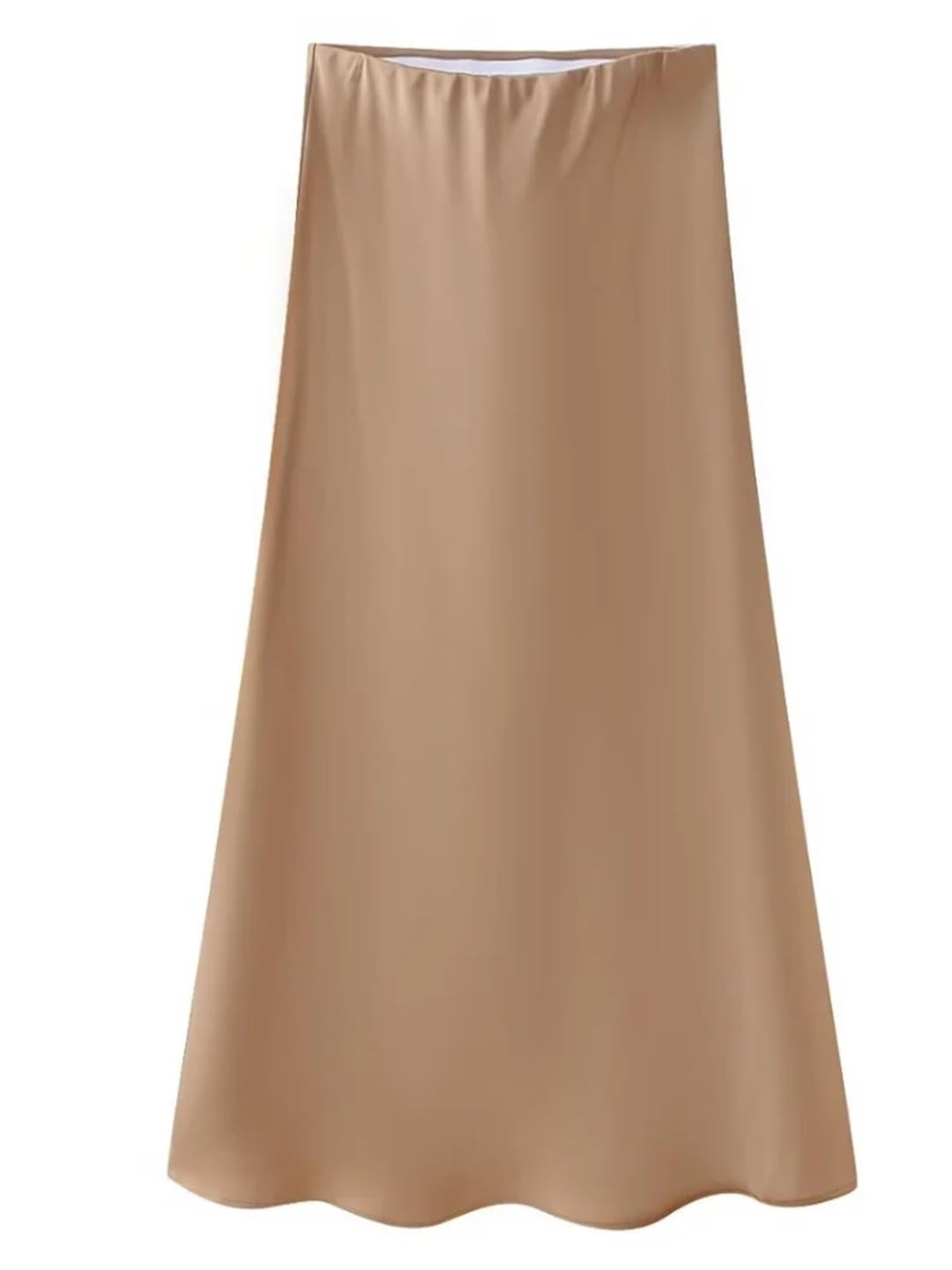 Jupe midi en satin doux au toucher pour femme - Taille élastique - Coupe ajustée