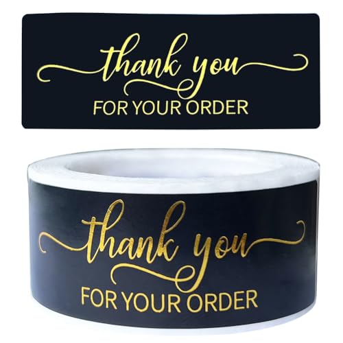 Image of 1 inch x 3 inch Thank You Stickers, 240 Pcs, Black, Letter Print, Round, Paper, 1 Count