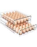 HIYOHIYO Clear 60 Egg Holder for Fridge, High Capacity Egg Container for Refrigerator, Stackable Egg Storage Trays for Countertop, Eggs Organizer for Refrigerator (2 Layer, 11.6"x 10.2"x 5.1")