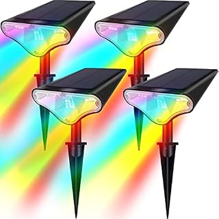 15 LED Solar Landscape Spotlights, Solar Outdoor Garden Lights IP65 Waterproof Security Wall Lamp, Super Bright 300LM Color Changing Spot Lights for Yard Lawn Driveway Patio Fence Porch Pathway 2 Pack