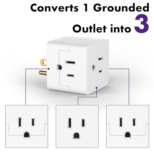 POWERCORDS 3 Power Blocks Outlet Splitter, 3 Pack, Grounded Wall Tap, 3-Prong Plug Adapter AC Multi Plug Wall Outlet, Power Splitter, Cruise Essentials, for Home Office School Dorm, UL Listed, White by PowerCords - Image 6