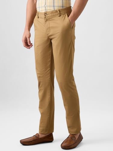 Image of Park Avenue Men's Regular Fit Mid Rise Neo Fit Cotton Blend Solid Pattern Flat Front Casual Chinos