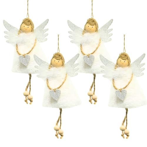 BoBoU Weihnachtsschmuck Weiß Engel (4er-Set) aus Holz und Gewebe...