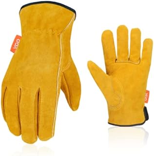 Vgo... 3Pairs Safety Leather Work Gloves Men,Gardening Gloves,Rigger Gloves,Builder Gloves(Size L,Gold,CB9501)