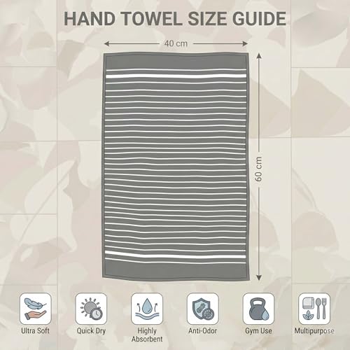 Image of Athom Living Premium Hand Towels- Cotton, 400 GSM, Ultra Soft, Quick Dry, Highly Absorbent | for Hand, Kitchen and Gym | 60 * 40 cm, Pack of 4 (White with Grey Stripes)