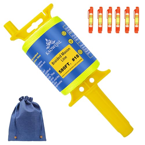 KAOWQNL #18 Braided Mason Line String 580FT Nylon Twine with Handle Construction String Professional String Line Level Tool Kit with 6 Built in Levels & Storage Bag