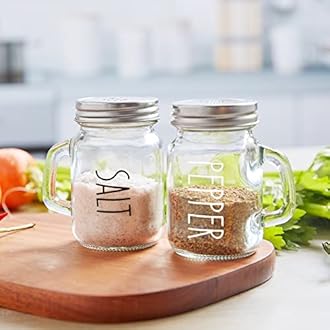 Glass Salt and Pepper Shakers Set, ZOSUJO 4 oz Cute Clear Salt Pepper Shaker, Kitchen Decor for Home Restaurants Wedding, Transparent Shaker Sets with Stainless Steel Lids