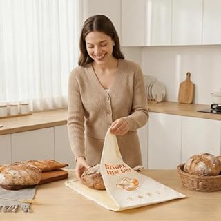 2 Pack Extra Large Beeswax Bread Bags with Zip Closure – Reusable Cotton Linen Bread Storage Bags with Natural Beeswax Lining for Sourdough & Artisan Loaves