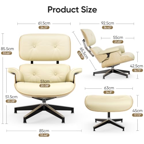 Image of Mid Century Modern Top Grain Leather Chaise Lounge Chair & Ottoman