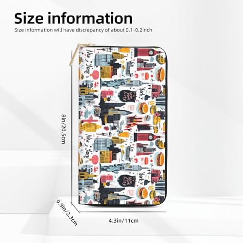 New York City Street Scene Print Wallet Women Men, Long PU Leather Wallets for Women, Cute Womens Travel Wallet Purse Pouch with Zipper Pocket3
