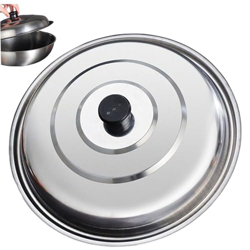 Coperchio per pentola con pomello, coperchio rotondo per wok in acciaio inox extra spesso da 36 cm, accessori per pentole da cucina, lavabile in lavastoviglie, per la cucina di casa