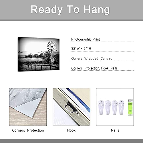 Canvbay Rustic Windmill Pictures Wall Decor Modern Canvas Wall Art Black And White Farmhouse Poster Paintings Stretched Framed Rerady To Hang For Farm Living Room Bedroom Home Decor 24X32Inch #TOP4