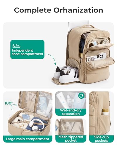 BAGSMART 35L Travel Backpack Women, 17.3 Inch Carry On Backpack Flight Approved, Personal Item Backpack Travel Bag, Water Resistant Casual Daypack, Desert3