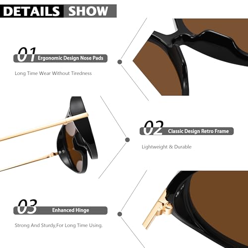 COASION Trendy Oversized Aviator Sunglasses for Women - Retro Large Round Shield Designer Sun Glasses Vintage Shades4