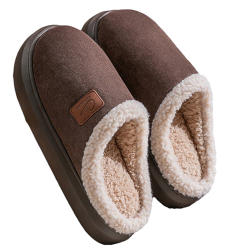 Caistre Women’s Fuzzy Slippers with Anti-Skid Sole Suede Leather Faux Fur Warm House Shoes Indoor Outdoor Memory Foam Plush Slides