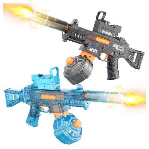 2 Pack Electric Water Guns for Adults & Kids, Automatic Squirt Guns with 32Ft Long Range, 300 Water Shots, LED Light, Summer Outdoor Swimming Pool Water Toys, Gray and Blue
