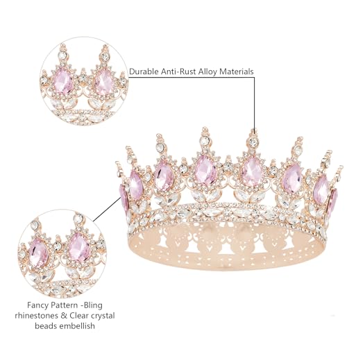 Queen Crown Rhinestone Wedding Crowns and Tiaras for Women Costume Party Hair Accessories Princess Birthday Crown Crystal BridalCrown(Rose Gold Pink Crown)