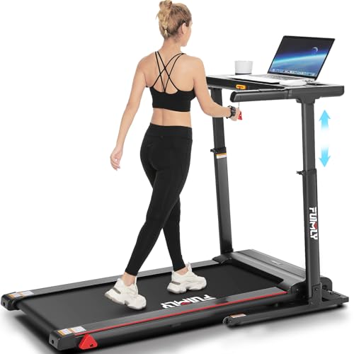 Image of Treadmill with Desk Workstation & Adjustable Height, 450 lbs Weight Capacity, Folding Treadmill with 5% /15% Incline, Bluetooth Speaker & App, Portable 3.5HP Walking Pad with Desktop for Home Office
