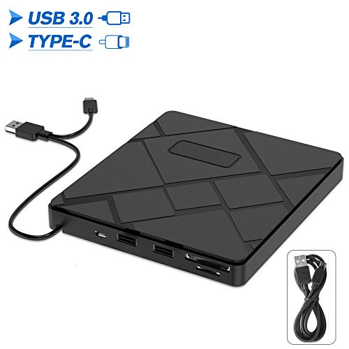 VersionTECH. External DVD CD Drive, USB 3.0 Type C Portable CD/DVD +/-RW Disk
