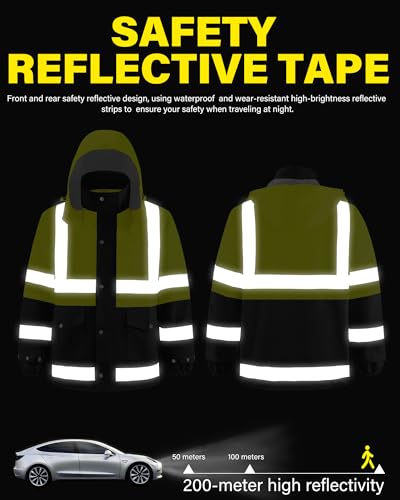 Image of iCreek Safety Rain Jacket with Hood,Waterproof Reflective High Visibility