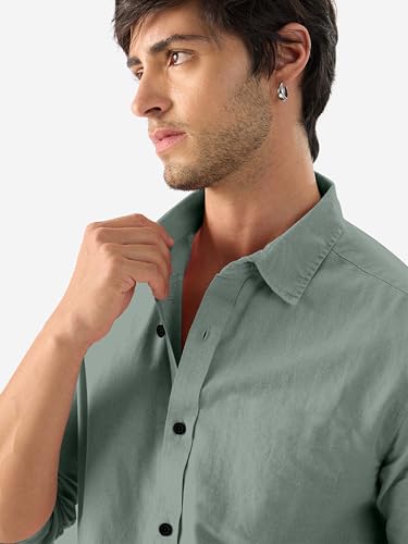 Image of Men's Linen Cotton Casual Shirt | Regular Fit Plain Shirt for Men | Long Sleeve Shirt for Casual & Formal Wear