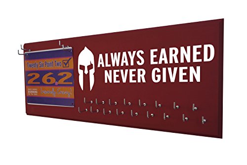Running On The Wall - Race Bib and Medal Display Rack- Wall Mounted Sports Medal Holder and Hanger for 5K, 10K and Marathons Runners -Always Earned Never Given