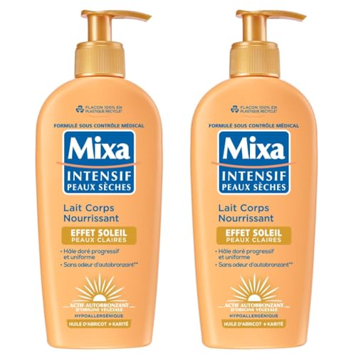 Mixa Intensif Peaux Sèches - Lait Corps Nourrissant Effet Soleil - Autobronzant - Hâle Doré Naturel Progressif et Uniforme - Peaux Claires -...