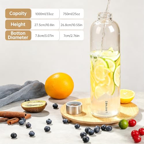 Image of Glass Water Bottle 32 oz with Lid and Neoprene Sleeve