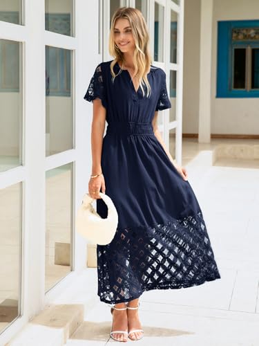 Simplee Womens 2025 Summer Boho Maxi Dress V Neck Empire Waist Long Flowy Dresses with Pockets3