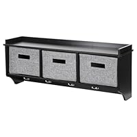 Livhome Wall Mounted Coat Rack with Storage, Wooden Hallway Coat Hooks with Shelf and Baskets, Wall Storage Unit, Perfect for Entryways, Bedrooms, and Hallways