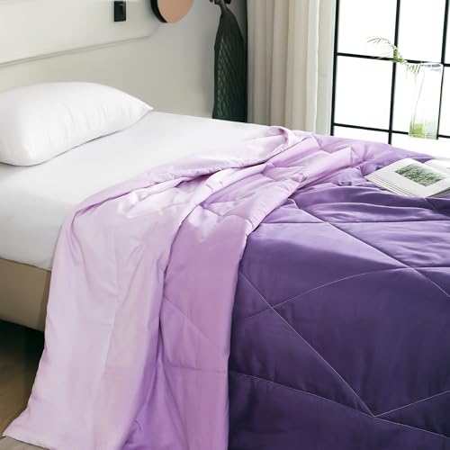 Image of Ac Comforter Single Bed Ombre with Satin Finish 240 GSM - Reversible AC Comforter - Purple Comforter Quilt Duvet Dohar Blanket for Summer 150 x 225cm